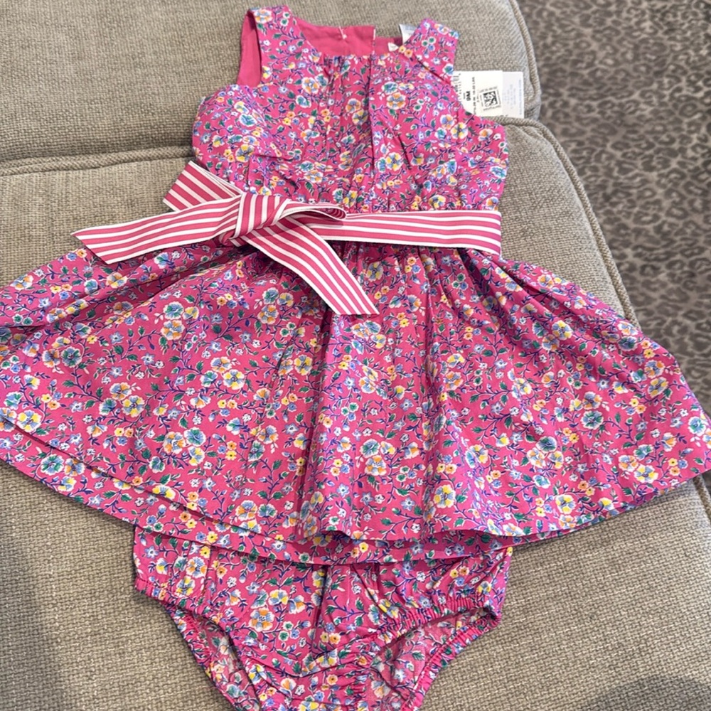 NWT🎀Ralph Lauren Floral Pink Dress with Striped Bow belt